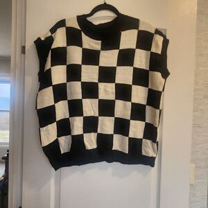 Blakeley Designs Checkered Black and White Knit Sweater Vest Size L/XL BNWT